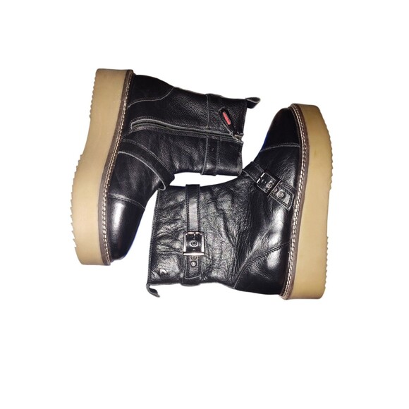 Gioseppo Black Leather Platform Moto Ankle Boots Size 37 - Picture 11 of 12